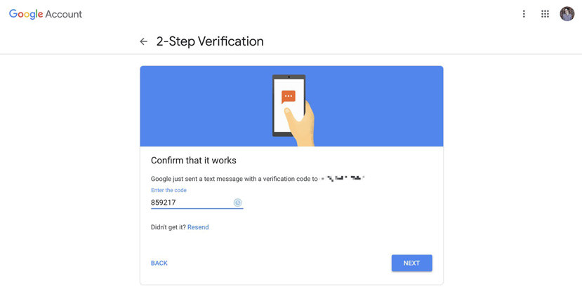 enter google vertification code