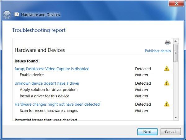 hardware devices troubleshoot