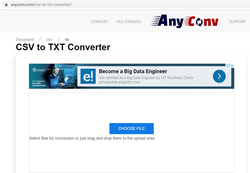 seleziona il file CSV da convertire