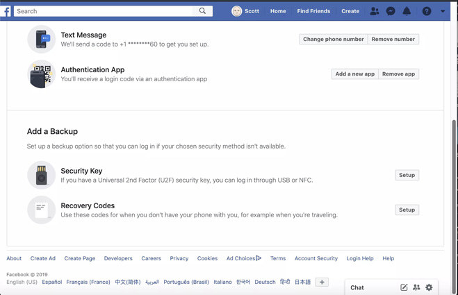 turn on two factor authentication on facebook