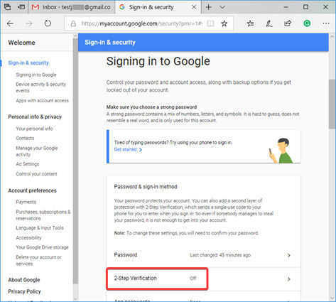 turn off two factor authentication on google