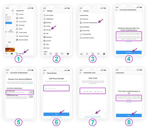 turn on two factor authentication on instagram