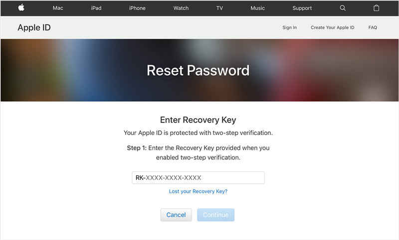 apple Id password reset recovery key
