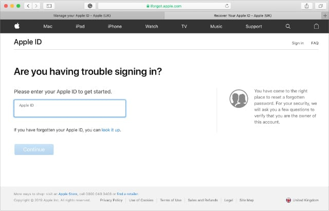 unlock apple id on web