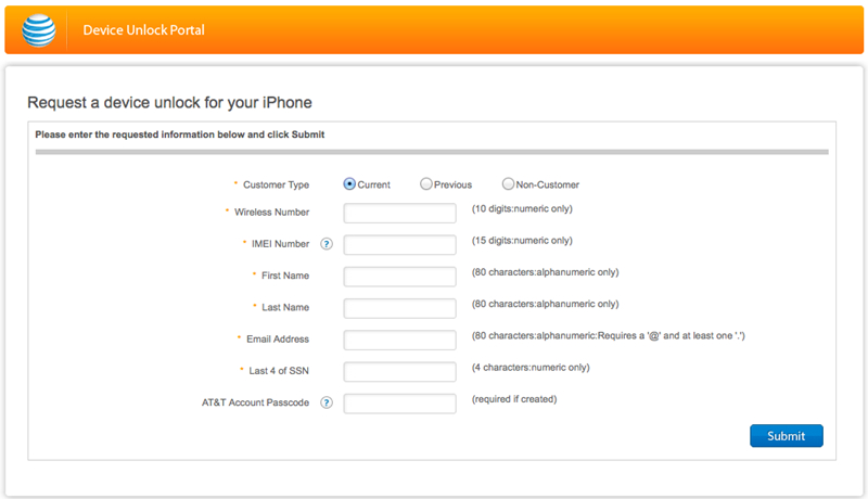 استمارة طلب فتح iphone من شركة att