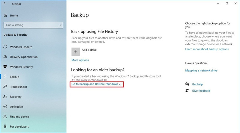 backup and restore in order to create a system image windows 10