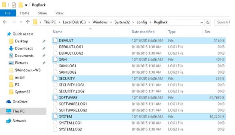 Registry Configuration in windows 10