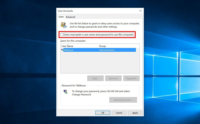 how to remove password from lock screen windows 10