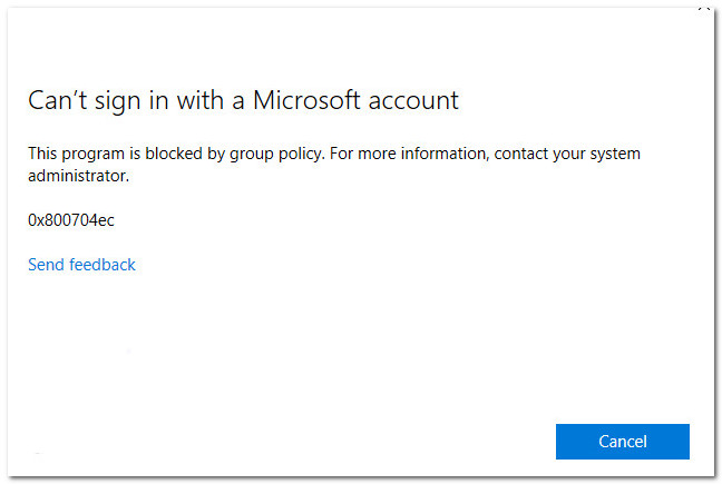 can't sign in microsoft account windwos 10