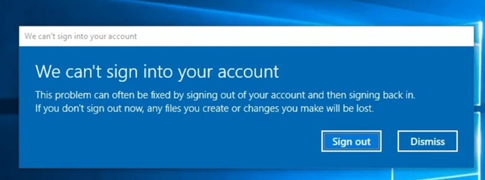 we can't sign into your account windows 10