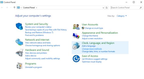 change input methods control panel