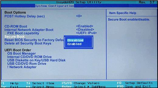 change uefi setting secure boot