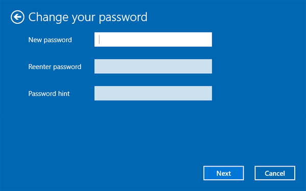 cambia la password di windows 10