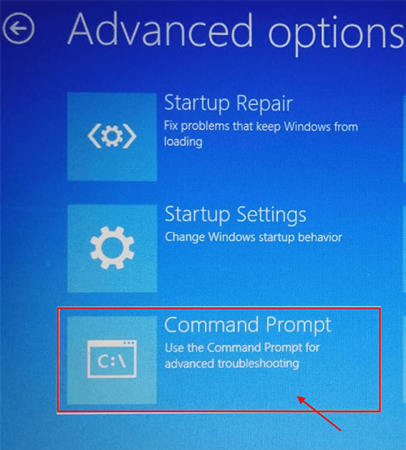 choose command prompt to boot to fix win 10 blurry screen