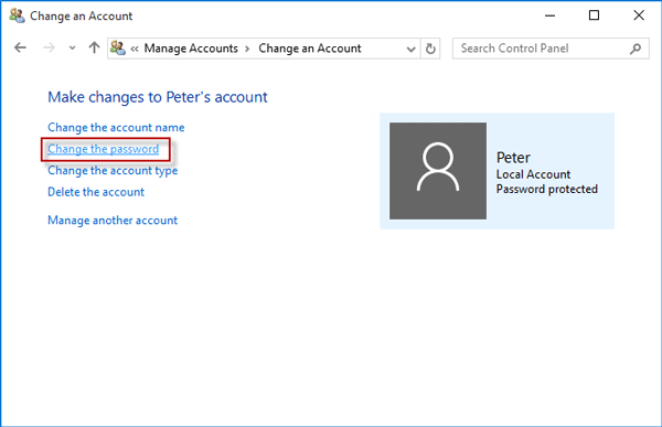 click change the password