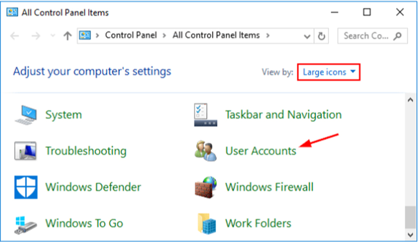 control panel large icons
