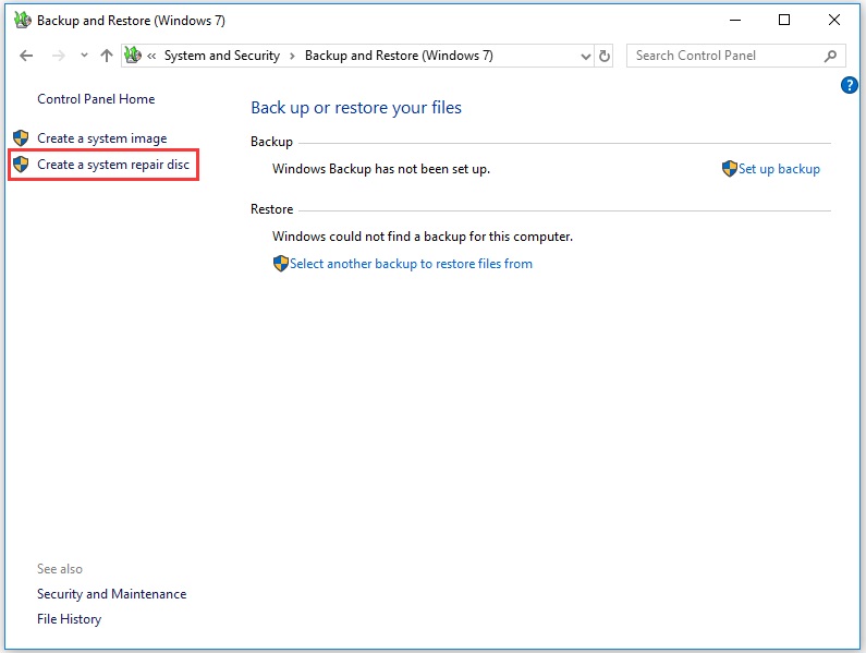 create a system repair disc windows 10