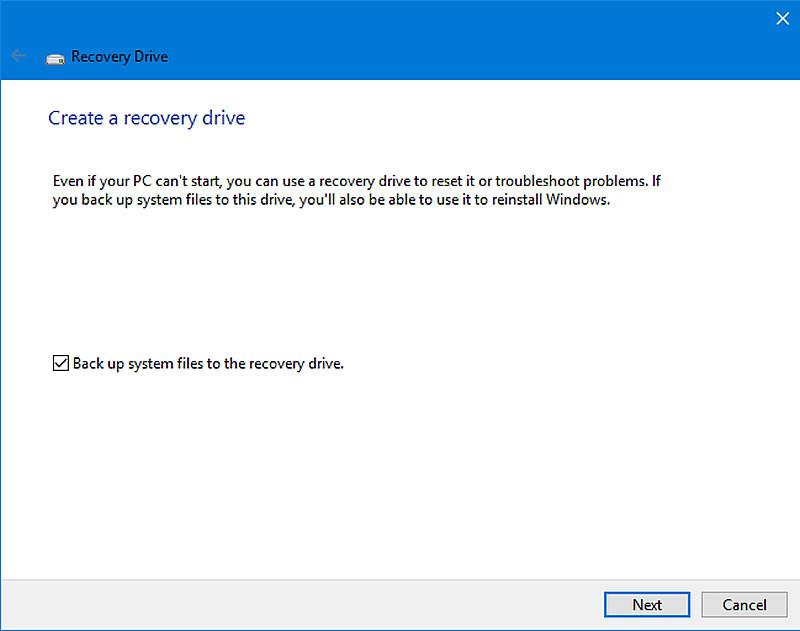 create recovery drive windows 10