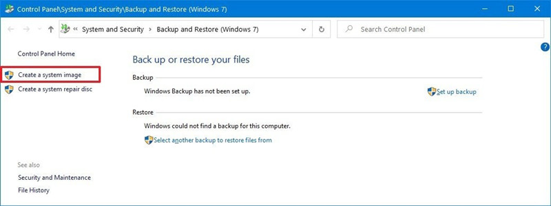 create a system image backup windows 10