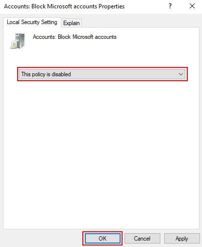 disable block microsoft accounts policy
