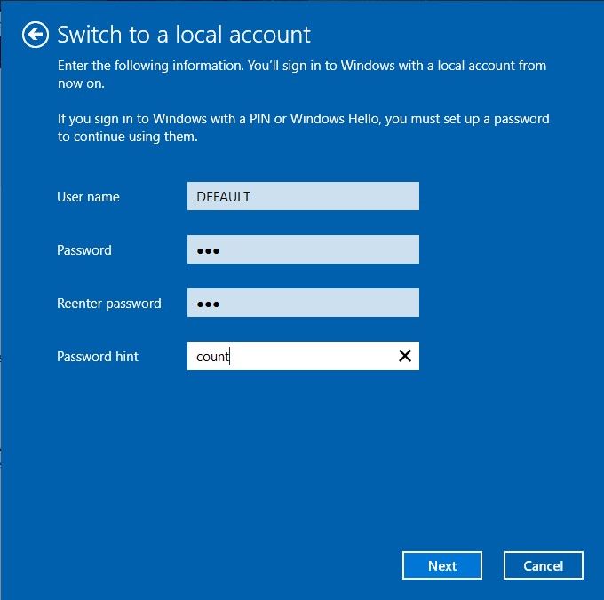 введите пароль вашей локальной учетной записи Windows 10