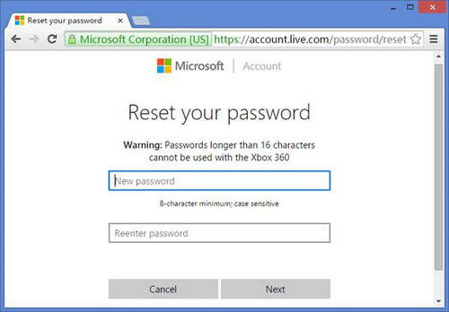 enter new microsoft account password