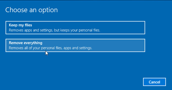 remove everything from windows 10