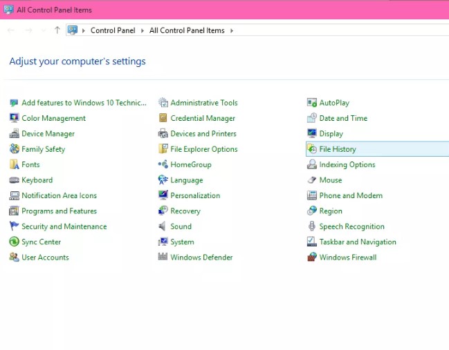 file history in windows 10