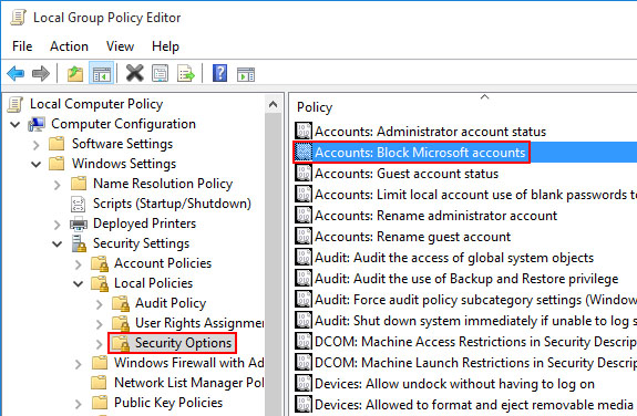 find block microsoft accounts in group policy settings