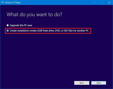 click create installation media to download windows 10 iso