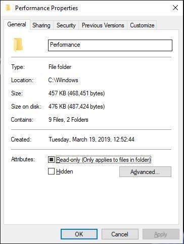 see folder size on windows 10 in performance properties
