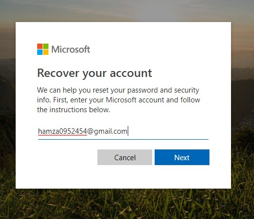 open recover your account page on ms site