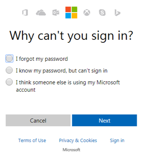 reset microsoft password