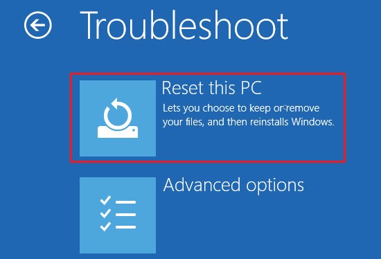 click reset this pc