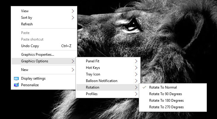 right click graphic rotate screen options