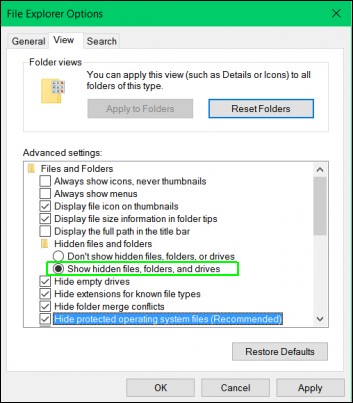 select show hidden files