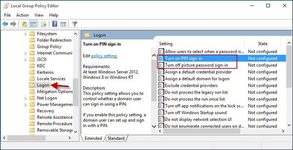 select turn on pin sign in
