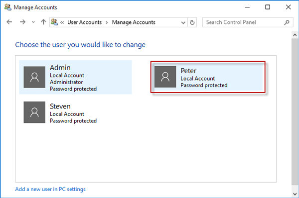 select user account