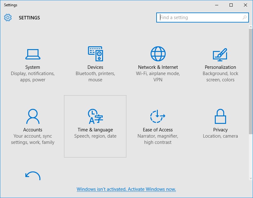 settings time language