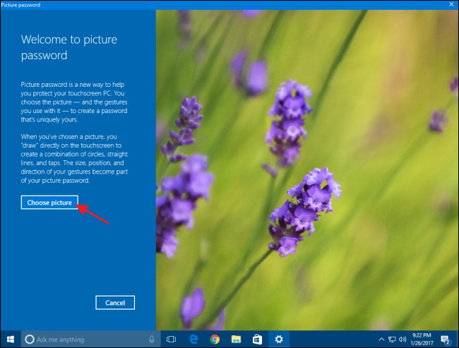 imposta la password grafica di windows 10