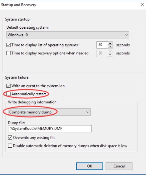 startup and recovery in windows 10