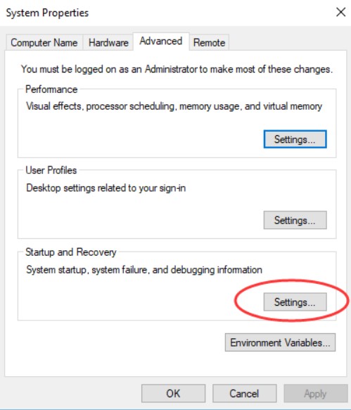 system properties in windows 10