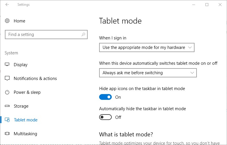 tablet mode method