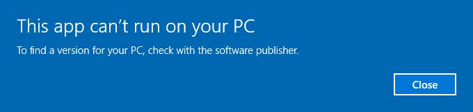 this app can't run on your pc