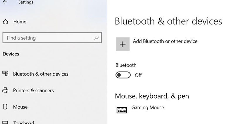 turn on bluetooth in settings