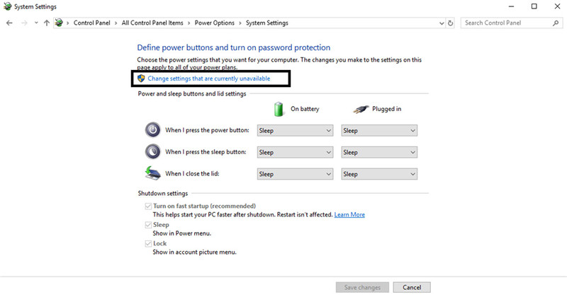 click on change unavailable settings