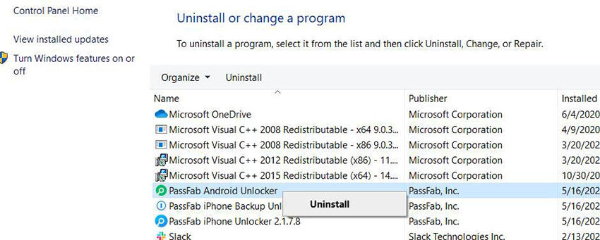 uninstall programs in windows