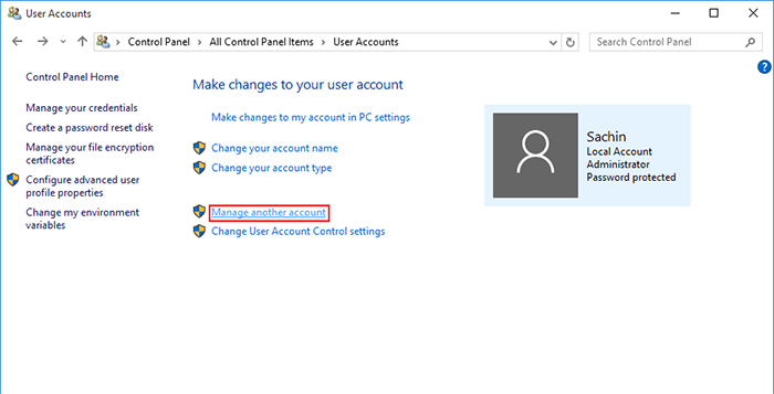 user account manage account