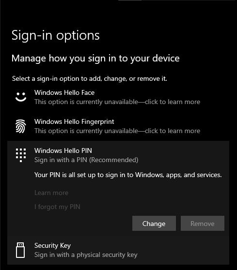 windows hello pin