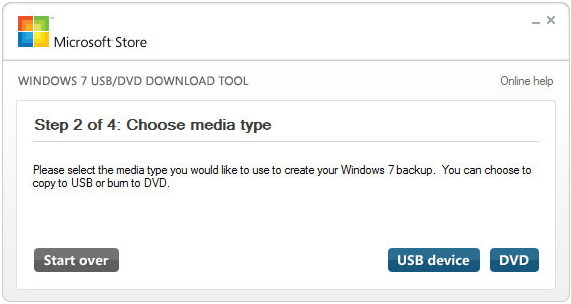  scegli il tipo di supporto per creare USB avviabile di Windows 7 